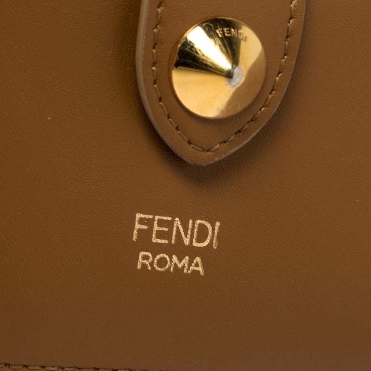 Pre Owned Fendi Brown Leather Single Stud Multiple Card Holder