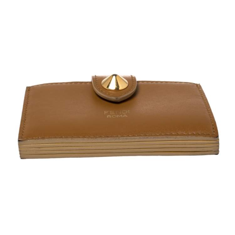 Pre Owned Fendi Brown Leather Single Stud Multiple Card Holder