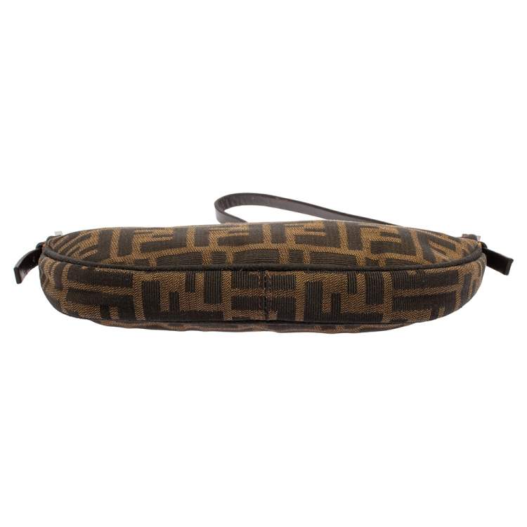 Pre Owned Fendi Tobacco Zucca Canvas and Leather Half Moon Pochette Hobo