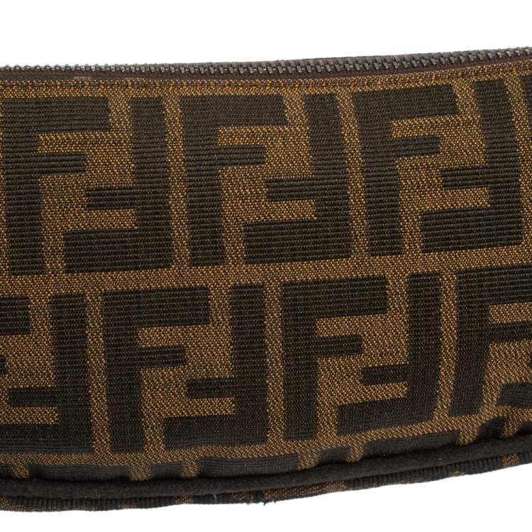 Pre Owned Fendi Tobacco Zucca Canvas and Leather Half Moon Pochette Hobo
