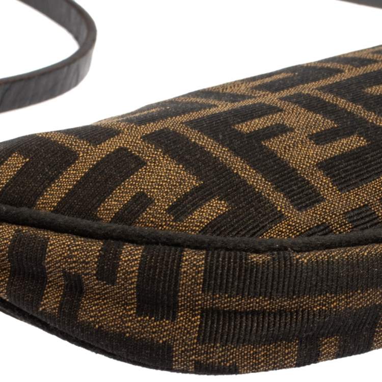 Pre Owned Fendi Tobacco Zucca Canvas and Leather Half Moon Pochette Hobo
