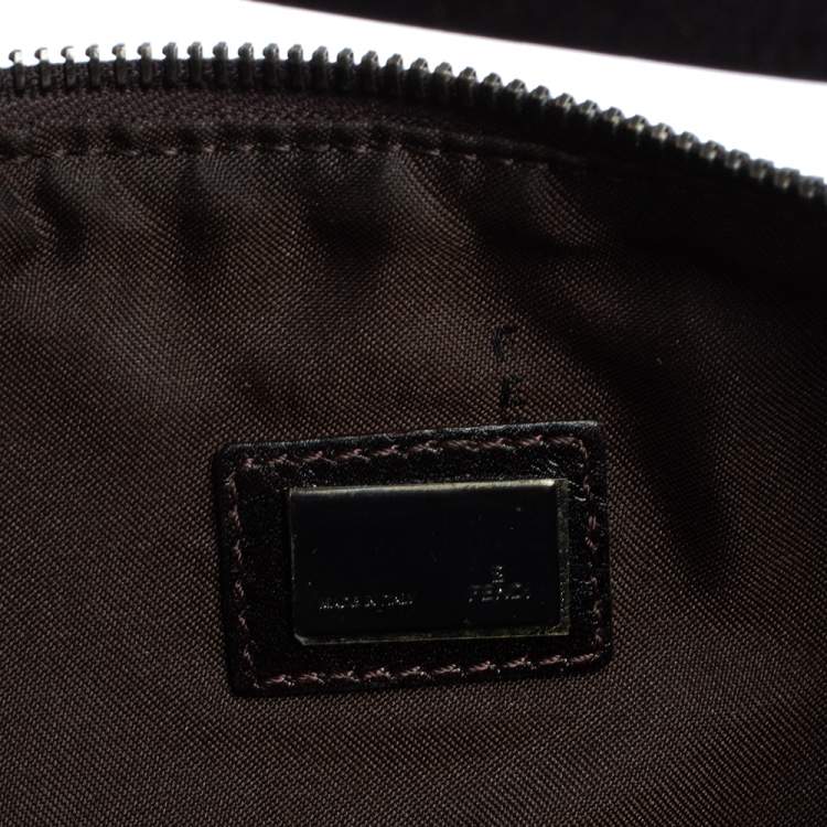 Pre Owned Fendi Tobacco Zucca Canvas and Leather Half Moon Pochette Hobo