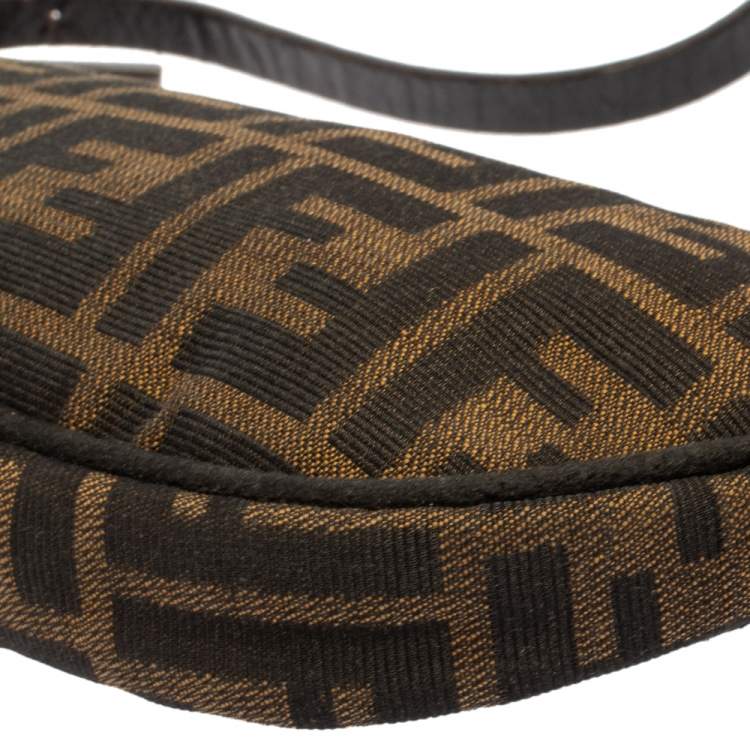 Pre Owned Fendi Tobacco Zucca Canvas and Leather Half Moon Pochette Hobo