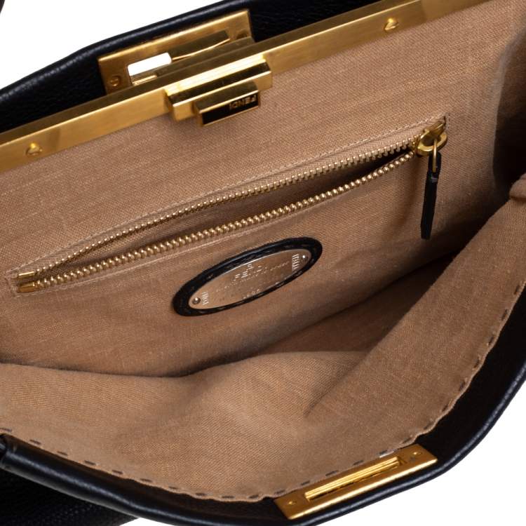 Pre Owned Fendi Black Selleria Leather Large Peekaboo Top Handle Bag