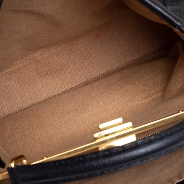 Pre Owned Fendi Black Selleria Leather Large Peekaboo Top Handle Bag