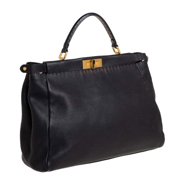 Pre Owned Fendi Black Selleria Leather Large Peekaboo Top Handle Bag