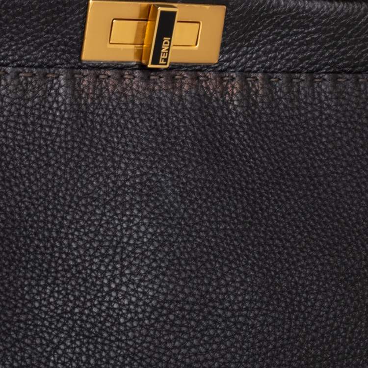 Pre Owned Fendi Black Selleria Leather Large Peekaboo Top Handle Bag