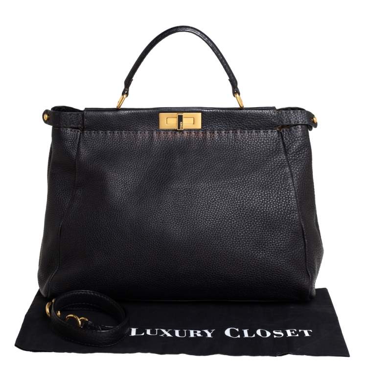 Pre Owned Fendi Black Selleria Leather Large Peekaboo Top Handle Bag
