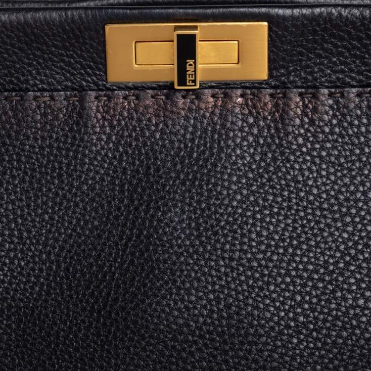 Pre Owned Fendi Black Selleria Leather Large Peekaboo Top Handle Bag