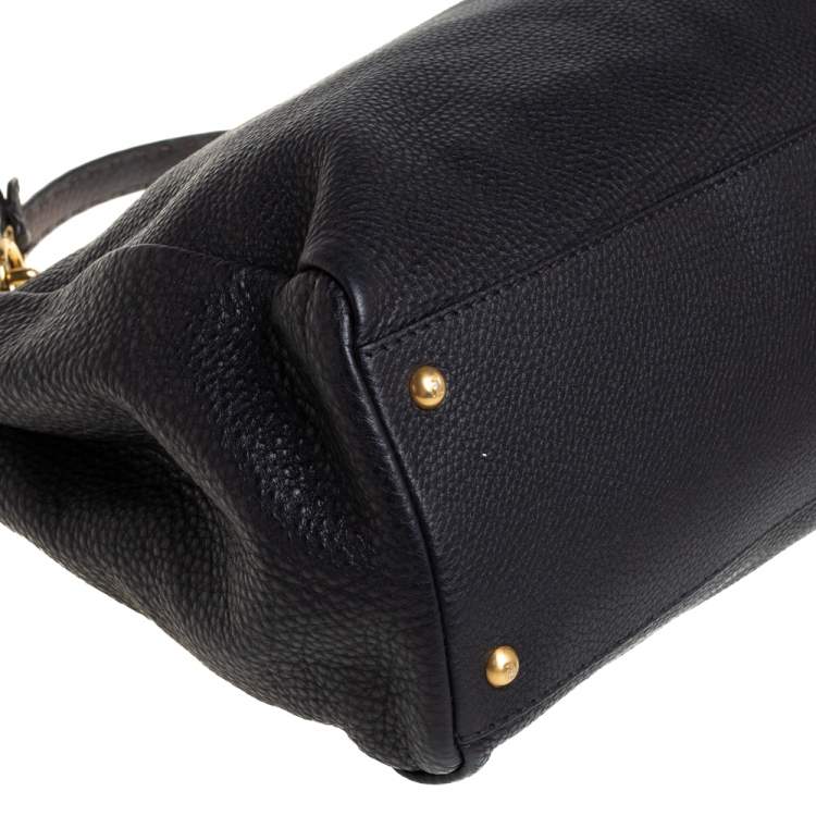 Pre Owned Fendi Black Selleria Leather Large Peekaboo Top Handle Bag