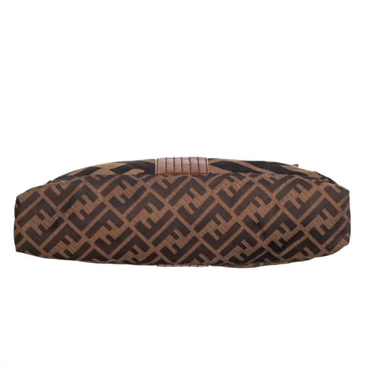 Pre Owned Fendi Brown Zucca Canvas and Leather Maxi Baguette Flap Shoulder Bag
