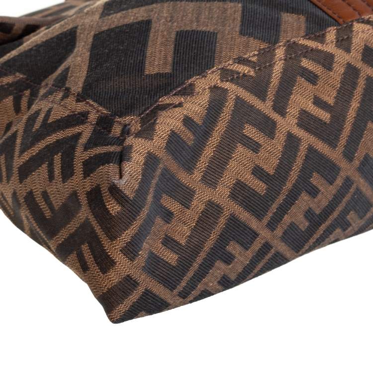 Pre Owned Fendi Brown Zucca Canvas and Leather Maxi Baguette Flap Shoulder Bag