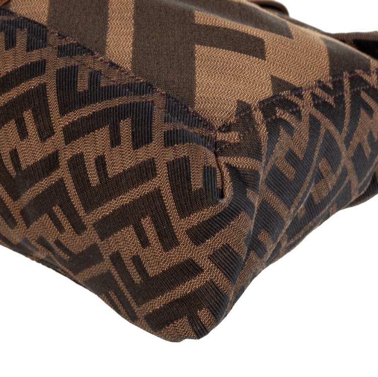 Pre Owned Fendi Brown Zucca Canvas and Leather Maxi Baguette Flap Shoulder Bag