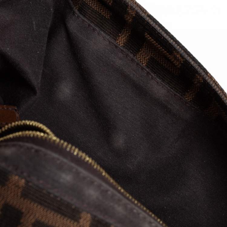 Pre Owned Fendi Brown Zucca Canvas and Leather Maxi Baguette Flap Shoulder Bag
