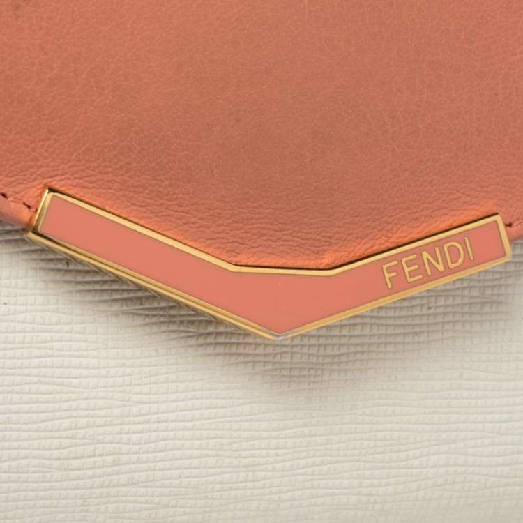 Pre Owned Fendi White/Peach Leather 2Jours Compact Wallet