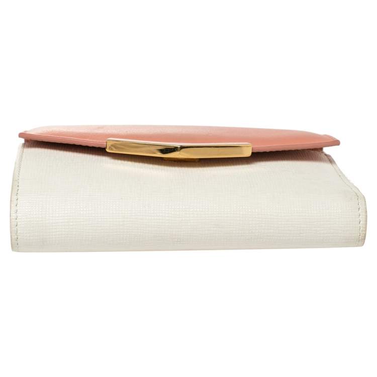 Pre Owned Fendi White/Peach Leather 2Jours Compact Wallet