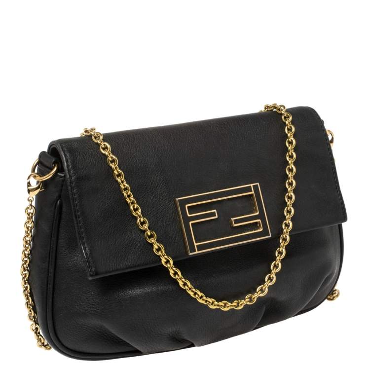 Pre Owned Fendi Black Leather Fendista Crossbody Bag