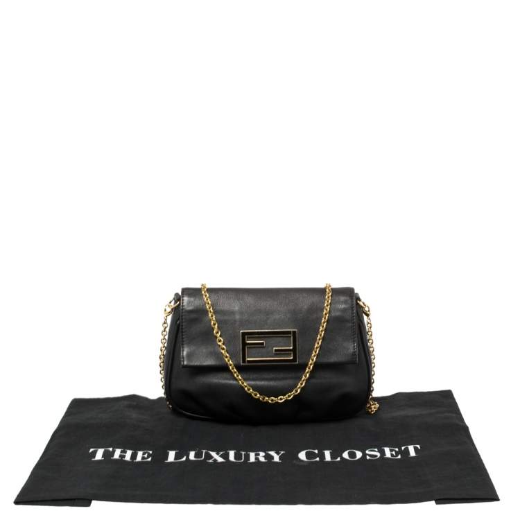 Pre Owned Fendi Black Leather Fendista Crossbody Bag
