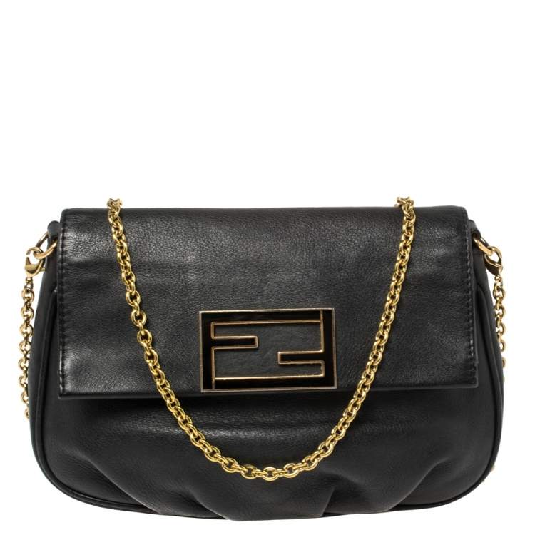 Pre Owned Fendi Black Leather Fendista Crossbody Bag