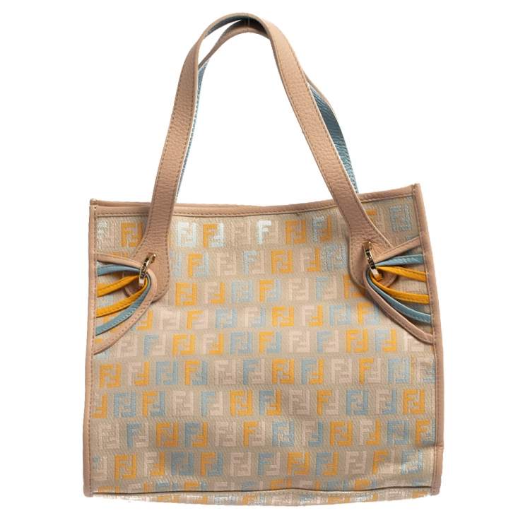 Pre Owned Fendi Multicolor Zucchino Fabric and Leather Small Shopping Tote