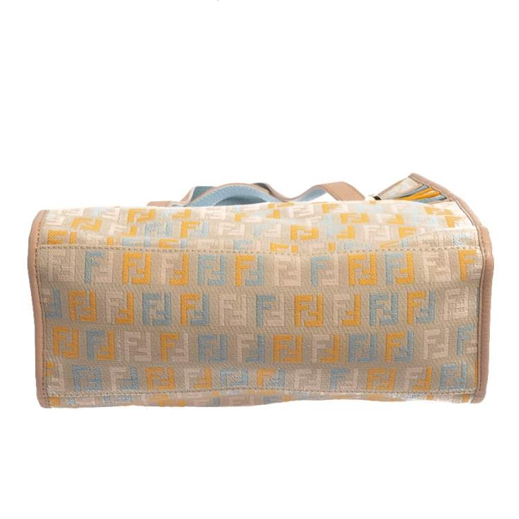 Pre Owned Fendi Multicolor Zucchino Fabric and Leather Small Shopping Tote