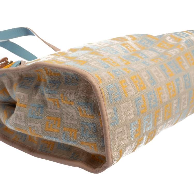 Pre Owned Fendi Multicolor Zucchino Fabric and Leather Small Shopping Tote