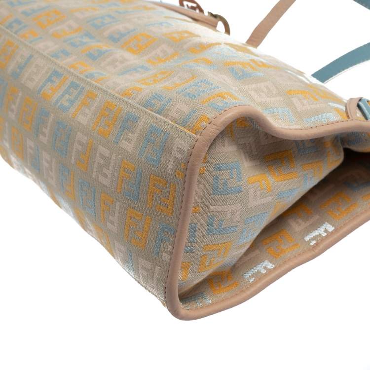 Pre Owned Fendi Multicolor Zucchino Fabric and Leather Small Shopping Tote