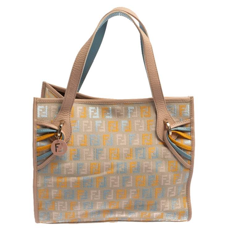 Pre Owned Fendi Multicolor Zucchino Fabric and Leather Small Shopping Tote