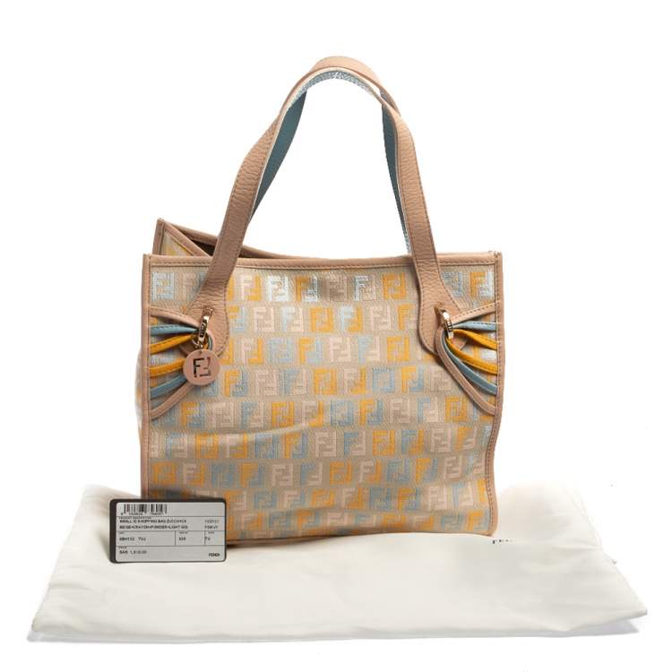 Pre Owned Fendi Multicolor Zucchino Fabric and Leather Small Shopping Tote