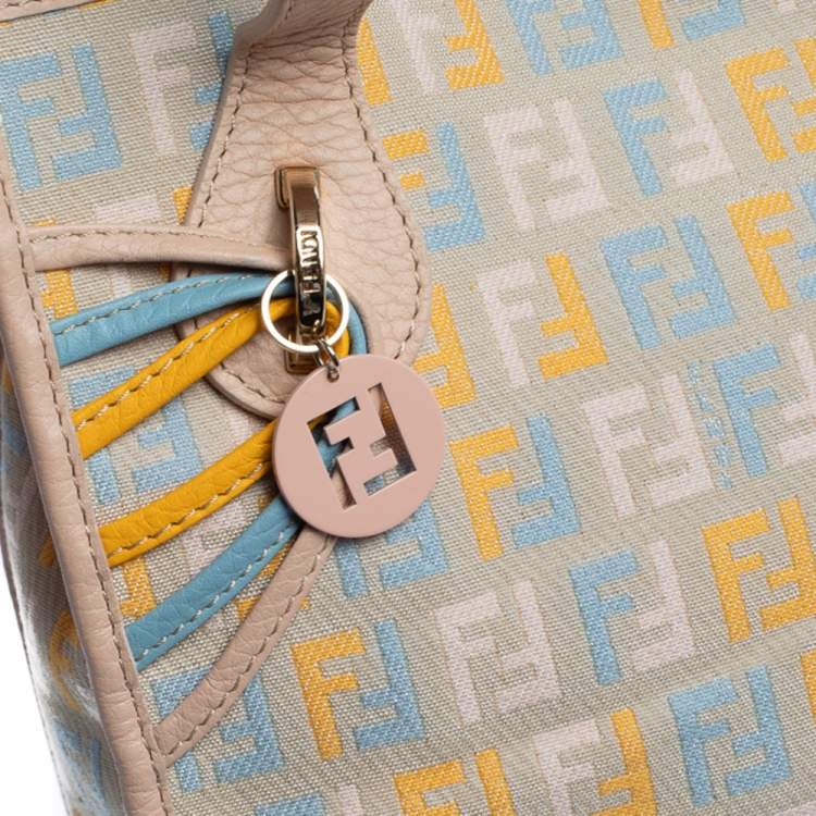 Pre Owned Fendi Multicolor Zucchino Fabric and Leather Small Shopping Tote