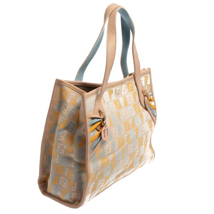 Pre Owned Fendi Multicolor Zucchino Fabric and Leather Small Shopping Tote