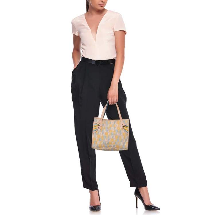 Pre Owned Fendi Multicolor Zucchino Fabric and Leather Small Shopping Tote