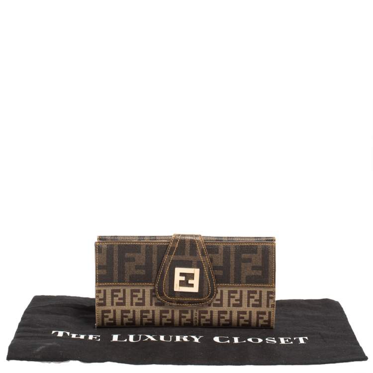 Pre Owned Fendi Tobacco Zucchino Coated Canvas Spalmati Continental Wallet