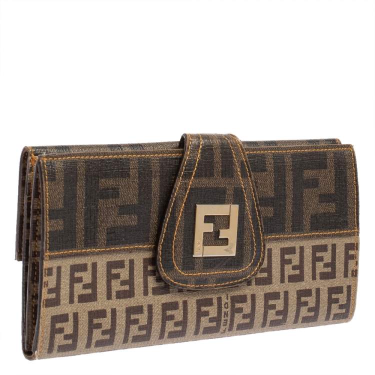 Pre Owned Fendi Tobacco Zucchino Coated Canvas Spalmati Continental Wallet