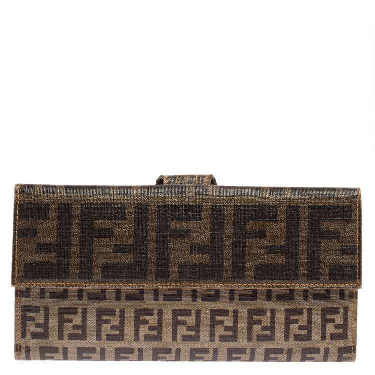 Pre Owned Fendi Tobacco Zucchino Coated Canvas Spalmati Continental Wallet