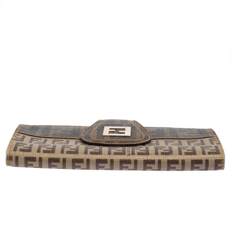Pre Owned Fendi Tobacco Zucchino Coated Canvas Spalmati Continental Wallet