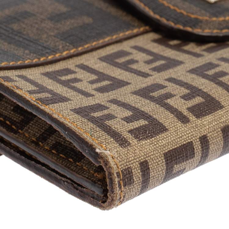 Pre Owned Fendi Tobacco Zucchino Coated Canvas Spalmati Continental Wallet