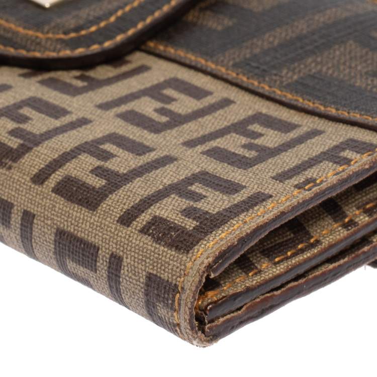 Pre Owned Fendi Tobacco Zucchino Coated Canvas Spalmati Continental Wallet