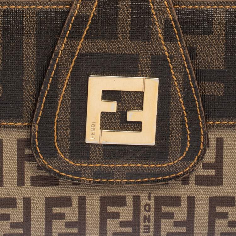 Pre Owned Fendi Tobacco Zucchino Coated Canvas Spalmati Continental Wallet