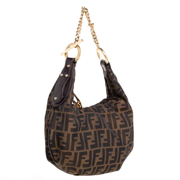 مملوكة مسبقًا Fendi Tobacco Zucca Canvas and Leather Chef Chain Link Hobo