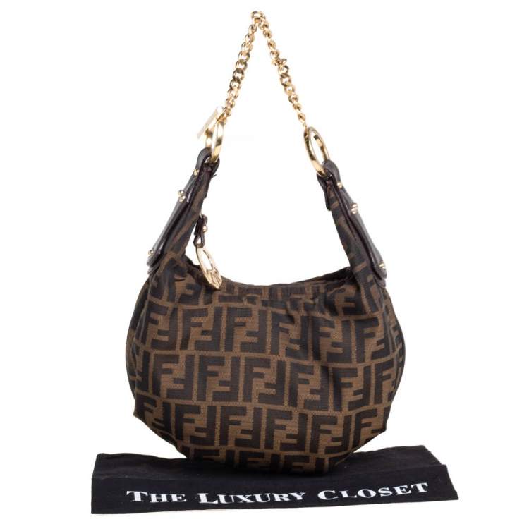 مملوكة مسبقًا Fendi Tobacco Zucca Canvas and Leather Chef Chain Link Hobo