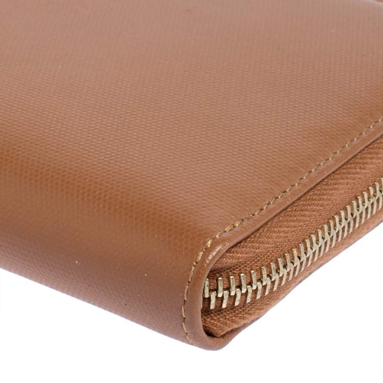 Pre Owned Fendi Tan Leather Zip Around Organizer Wallet