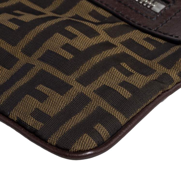 Pre Owned Fendi Tobacco Zucca Canvas Slim Waist Belt Bag