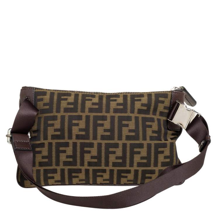 Pre Owned Fendi Tobacco Zucca Canvas Slim Waist Belt Bag