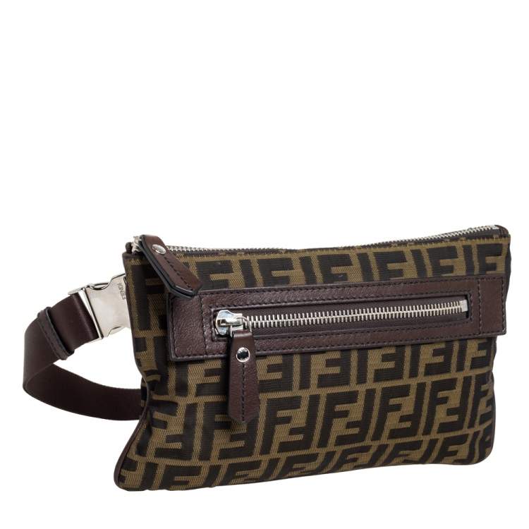 Pre Owned Fendi Tobacco Zucca Canvas Slim Waist Belt Bag