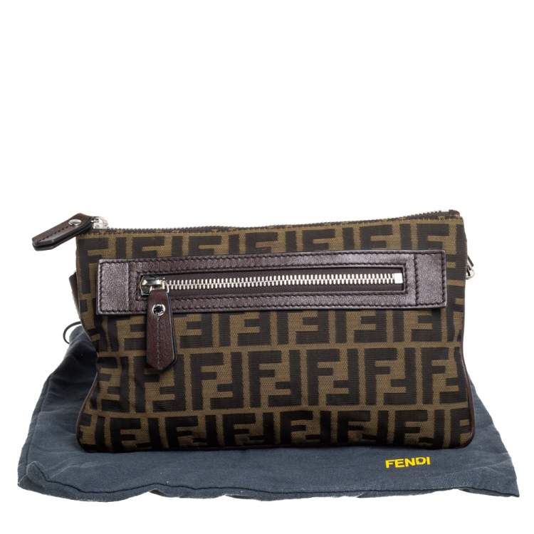 Pre Owned Fendi Tobacco Zucca Canvas Slim Waist Belt Bag