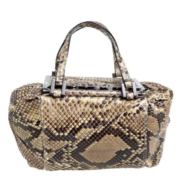 Pre Owned Fendi Beige Python To You Satchel 