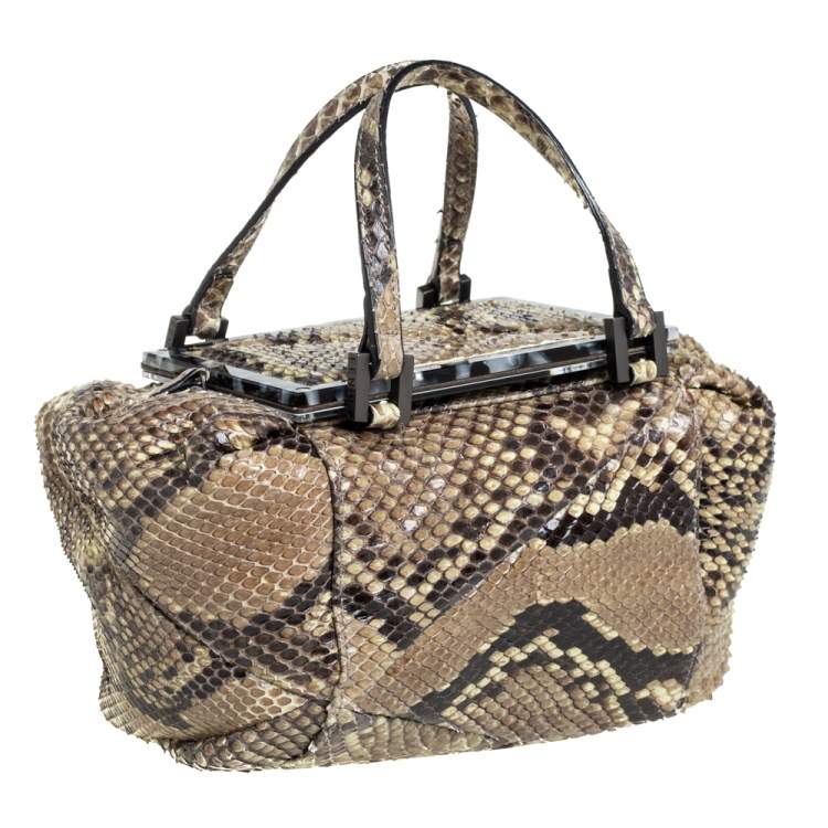 Pre Owned Fendi Beige Python To You Satchel 