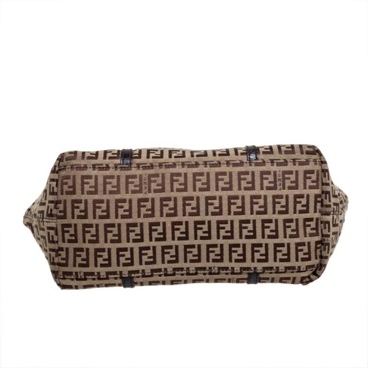 Pre Owned Fendi Beige/Tobacco Zucchino Canvas Superstar Shopping Tote