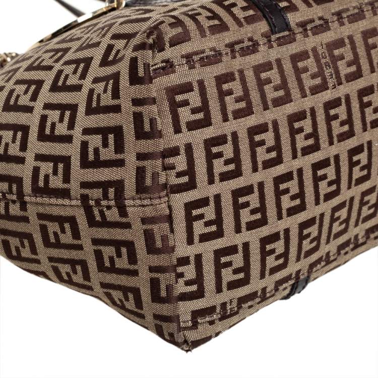 Pre Owned Fendi Beige/Tobacco Zucchino Canvas Superstar Shopping Tote